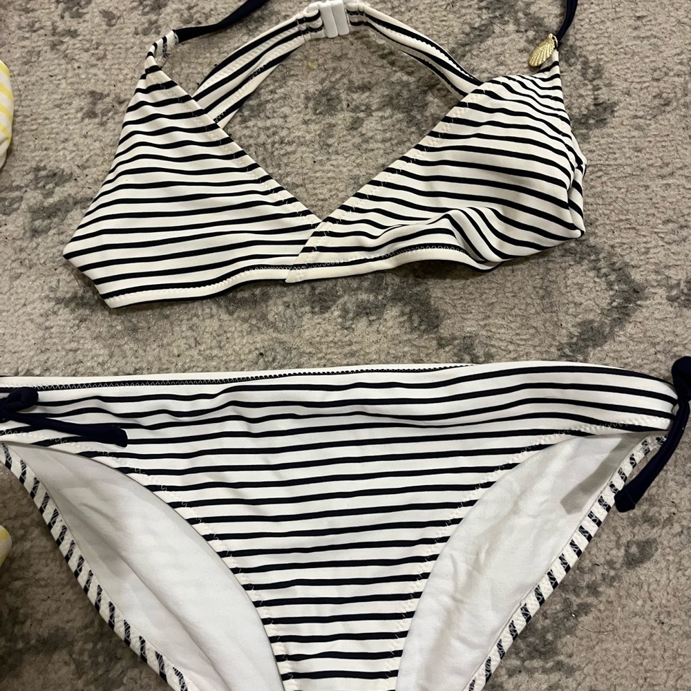 White blue striped girls bikini h and m